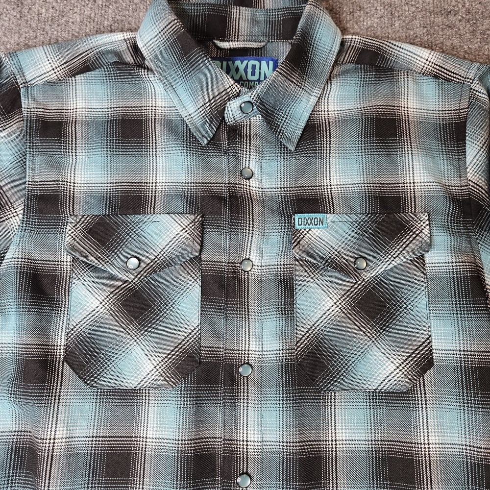 Dixxon Mens Pensacola Flannel Shirt Size Small Pearlsnap Black Teal Plaid